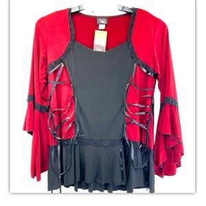 Dare to wear Victorian Resaissance  Womens Sz 3XL Maroon&Black Top (O7) NWTs